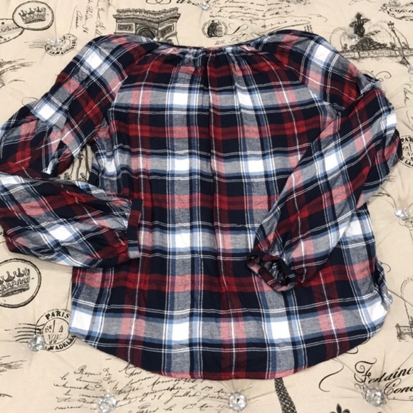 Vince Camuto Embroidered Plaid Peasant Blouse - Picture 6 of 6